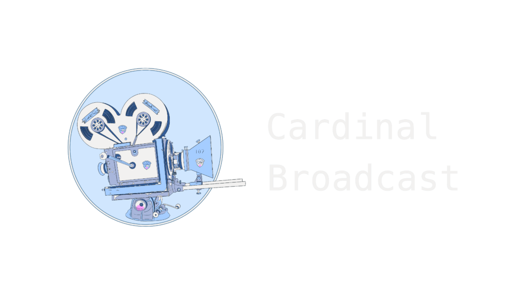 The company's logo features a vintage camera in a circle on a blue background, accompanied by the company name "Cardinal Broadcast."
