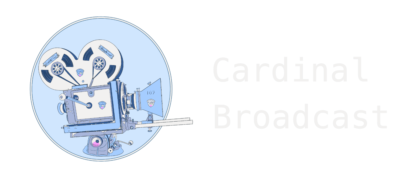 The company's logo features a vintage camera in a circle on a blue background, accompanied by the company name "Cardinal Broadcast."