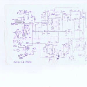 An intricate amplifier circuit diagram sketched on paper.
