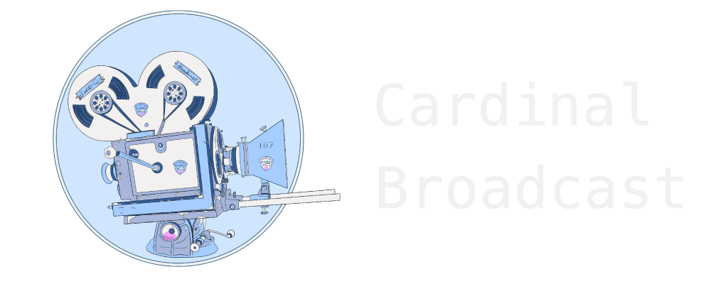 The company's logo features a vintage camera in a circle on a blue background, accompanied by the company name "Cardinal Broadcast."