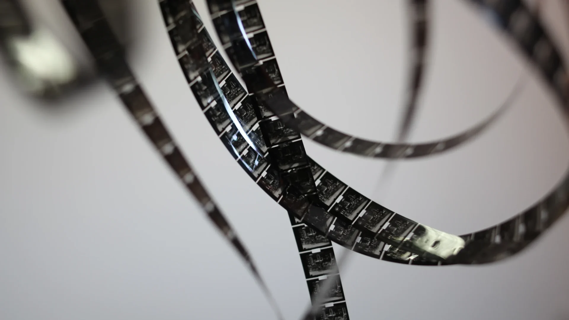 Collection of black and white film strips on a white background. Film Tape.